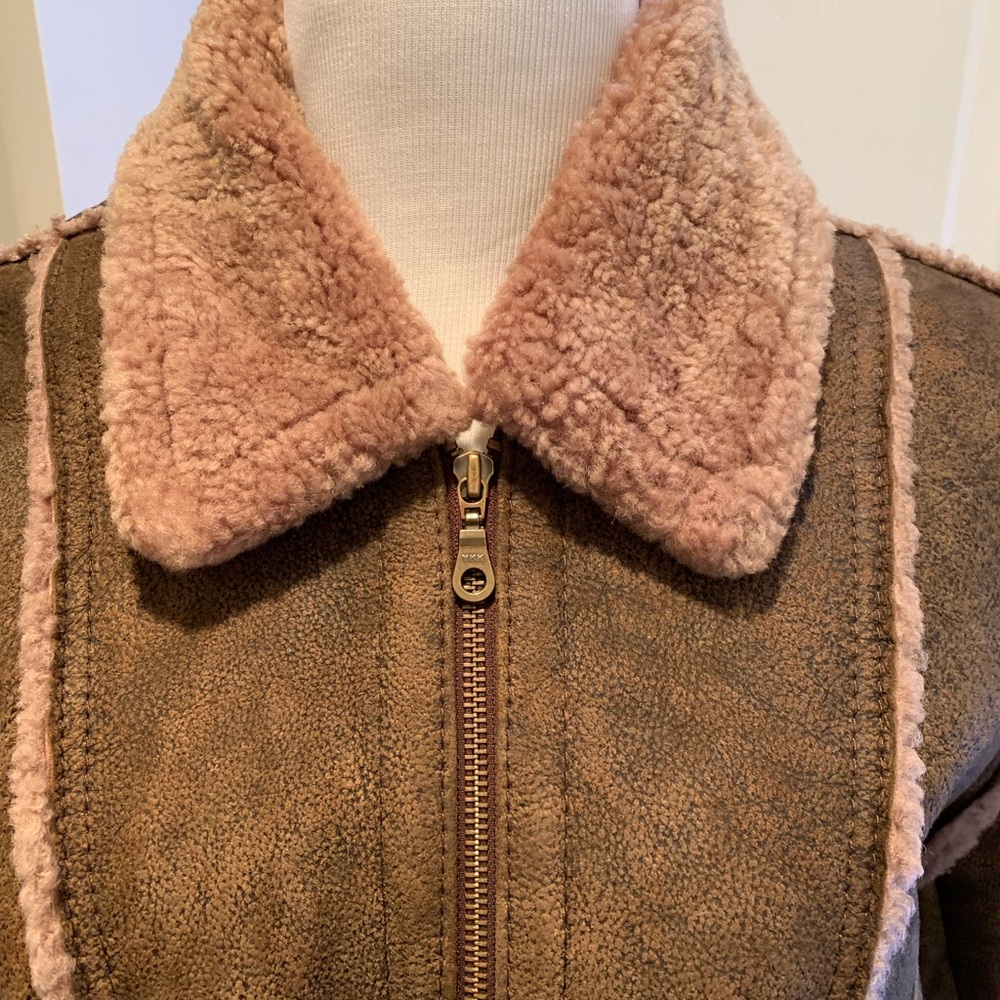 Jacket, Shearling Bomber Jacket, Brown, Size M - image 2
